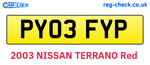 PY03FYP are the vehicle registration plates.