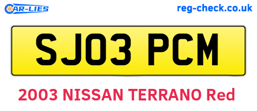 SJ03PCM are the vehicle registration plates.