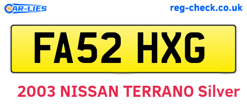 FA52HXG are the vehicle registration plates.