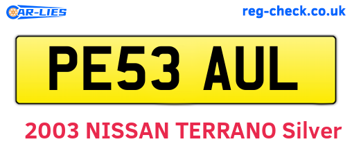PE53AUL are the vehicle registration plates.