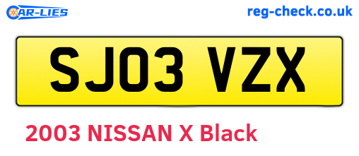 SJ03VZX are the vehicle registration plates.