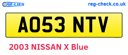 AO53NTV are the vehicle registration plates.
