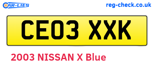 CE03XXK are the vehicle registration plates.