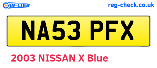 NA53PFX are the vehicle registration plates.