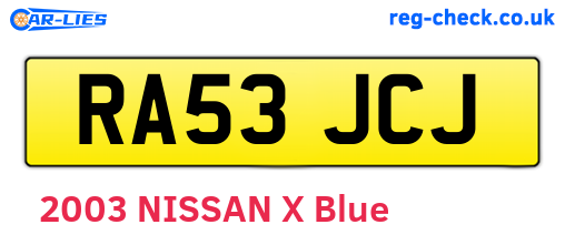 RA53JCJ are the vehicle registration plates.