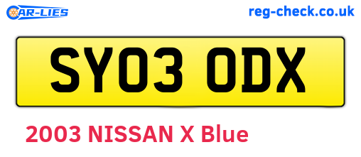 SY03ODX are the vehicle registration plates.