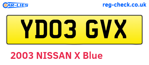 YD03GVX are the vehicle registration plates.