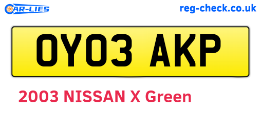 OY03AKP are the vehicle registration plates.
