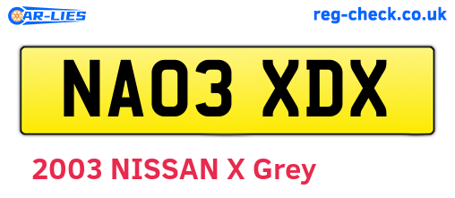 NA03XDX are the vehicle registration plates.