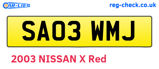 SA03WMJ are the vehicle registration plates.