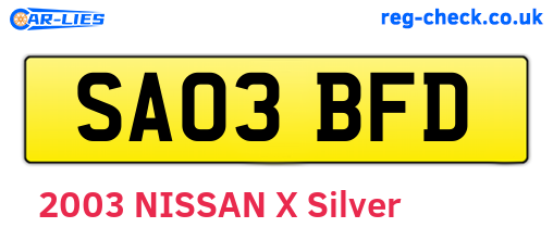SA03BFD are the vehicle registration plates.