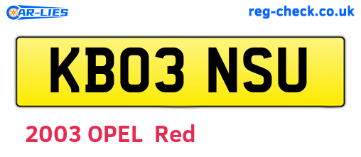 KB03NSU are the vehicle registration plates.