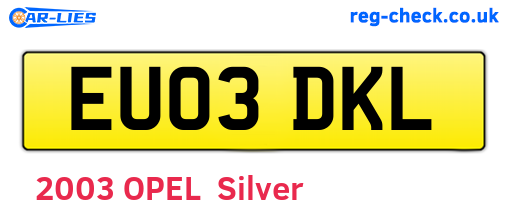 EU03DKL are the vehicle registration plates.