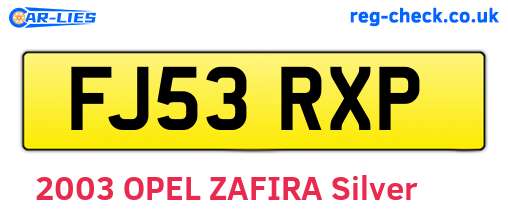 FJ53RXP are the vehicle registration plates.