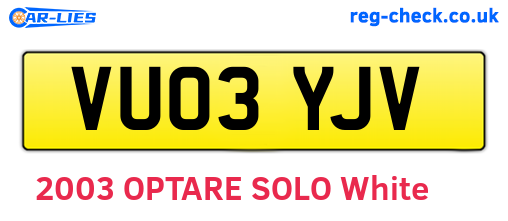 VU03YJV are the vehicle registration plates.