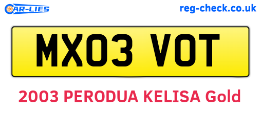 MX03VOT are the vehicle registration plates.