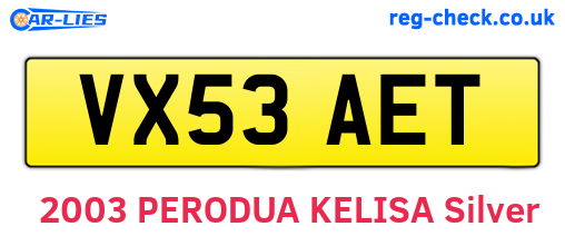 VX53AET are the vehicle registration plates.