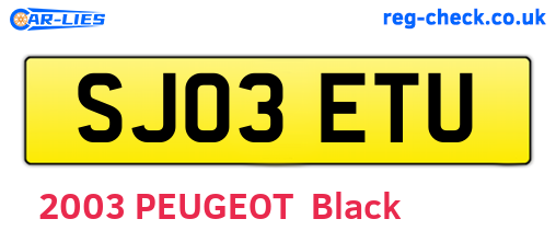 SJ03ETU are the vehicle registration plates.