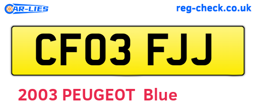 CF03FJJ are the vehicle registration plates.