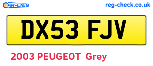 DX53FJV are the vehicle registration plates.