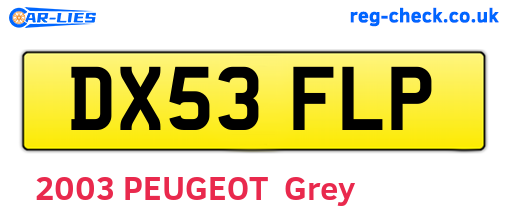 DX53FLP are the vehicle registration plates.