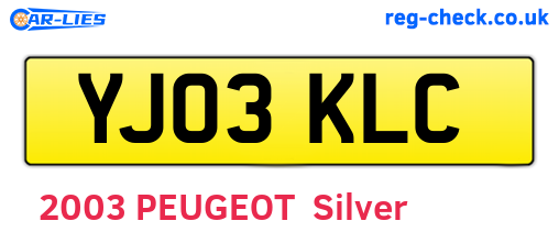 YJ03KLC are the vehicle registration plates.