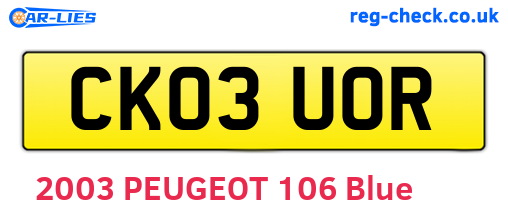 CK03UOR are the vehicle registration plates.