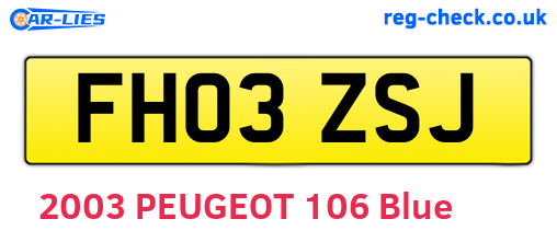 FH03ZSJ are the vehicle registration plates.