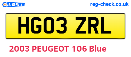 HG03ZRL are the vehicle registration plates.