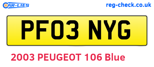PF03NYG are the vehicle registration plates.