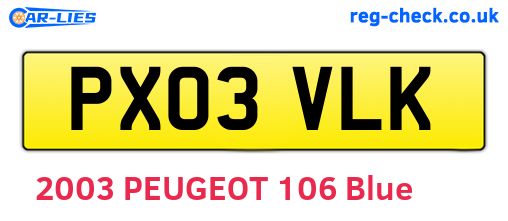PX03VLK are the vehicle registration plates.