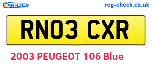 RN03CXR are the vehicle registration plates.