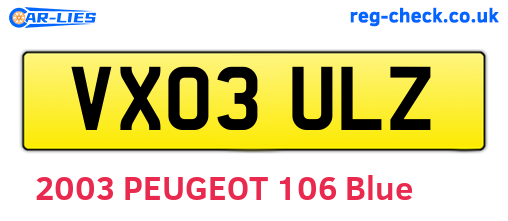 VX03ULZ are the vehicle registration plates.