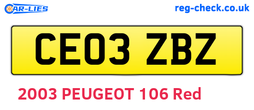 CE03ZBZ are the vehicle registration plates.
