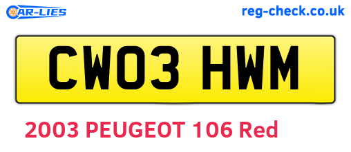 CW03HWM are the vehicle registration plates.