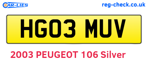 HG03MUV are the vehicle registration plates.