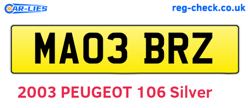 MA03BRZ are the vehicle registration plates.