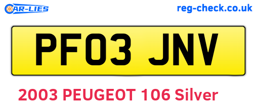 PF03JNV are the vehicle registration plates.