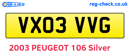 VX03VVG are the vehicle registration plates.