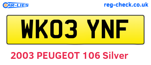 WK03YNF are the vehicle registration plates.