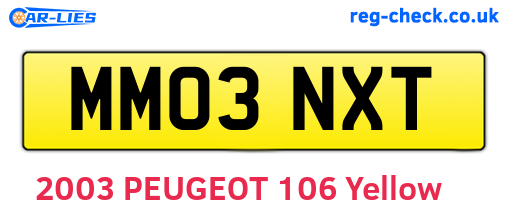 MM03NXT are the vehicle registration plates.