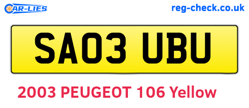 SA03UBU are the vehicle registration plates.