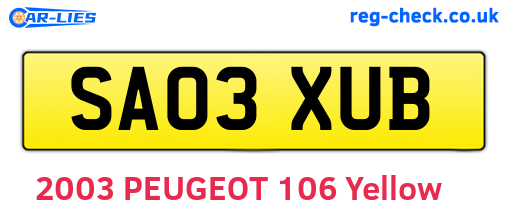 SA03XUB are the vehicle registration plates.