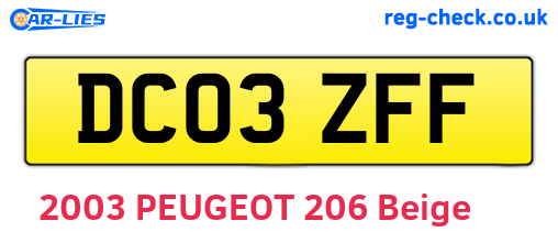 DC03ZFF are the vehicle registration plates.