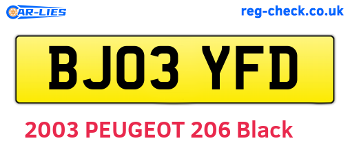 BJ03YFD are the vehicle registration plates.