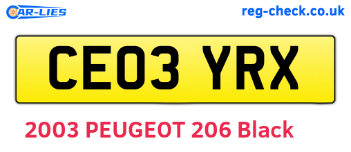 CE03YRX are the vehicle registration plates.