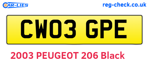 CW03GPE are the vehicle registration plates.