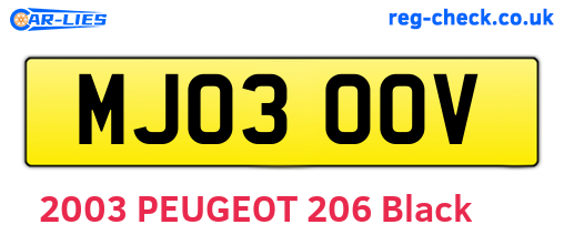 MJ03OOV are the vehicle registration plates.