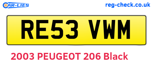 RE53VWM are the vehicle registration plates.