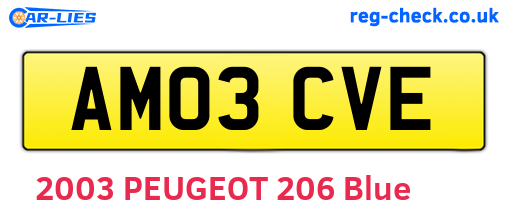 AM03CVE are the vehicle registration plates.